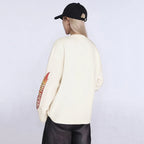 Beige Vintage Oversized Long Sleeve Tee — fabric close-up