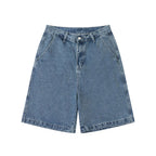 Blue Loose Denim Shorts — fabric close-up