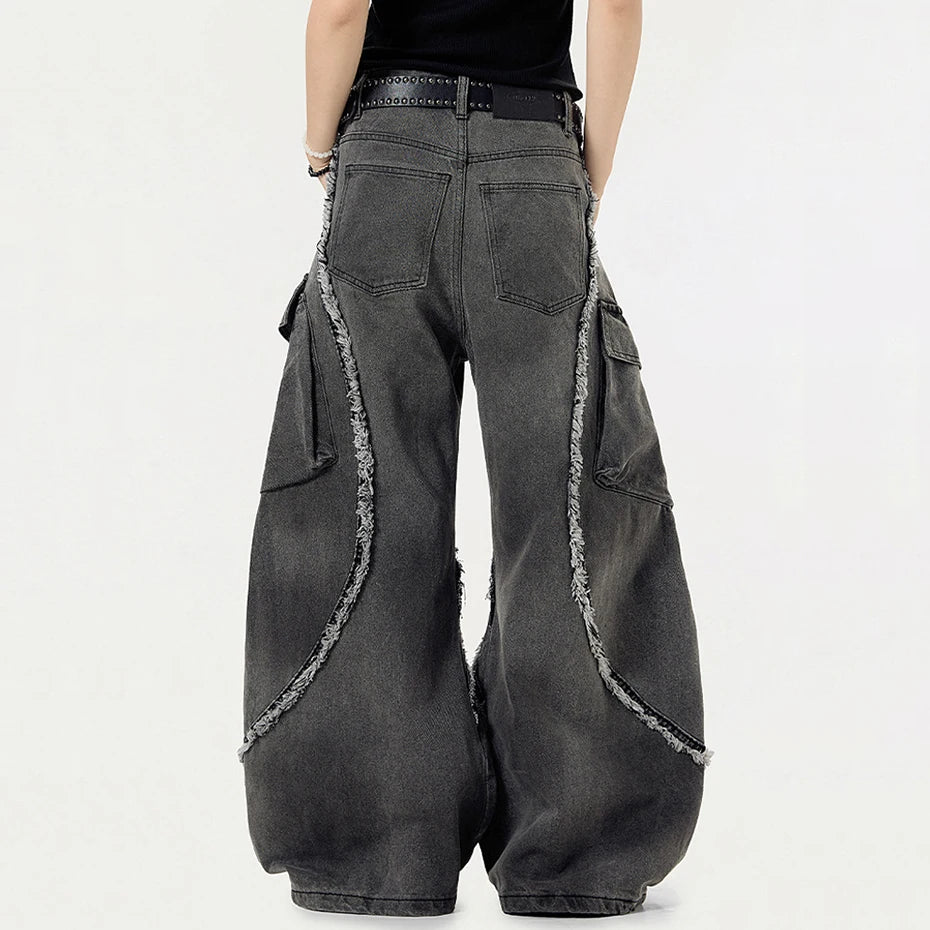 Vintage White Denim Baggy Jeans — detail shot