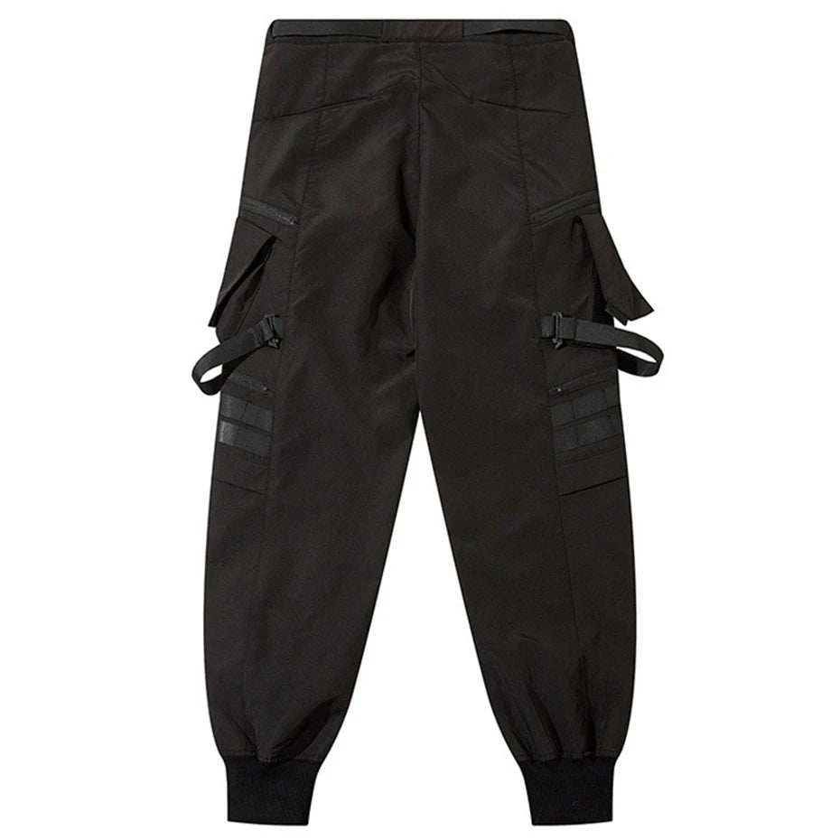 Punk Black Spliced Cargo Pants — fabric close-up