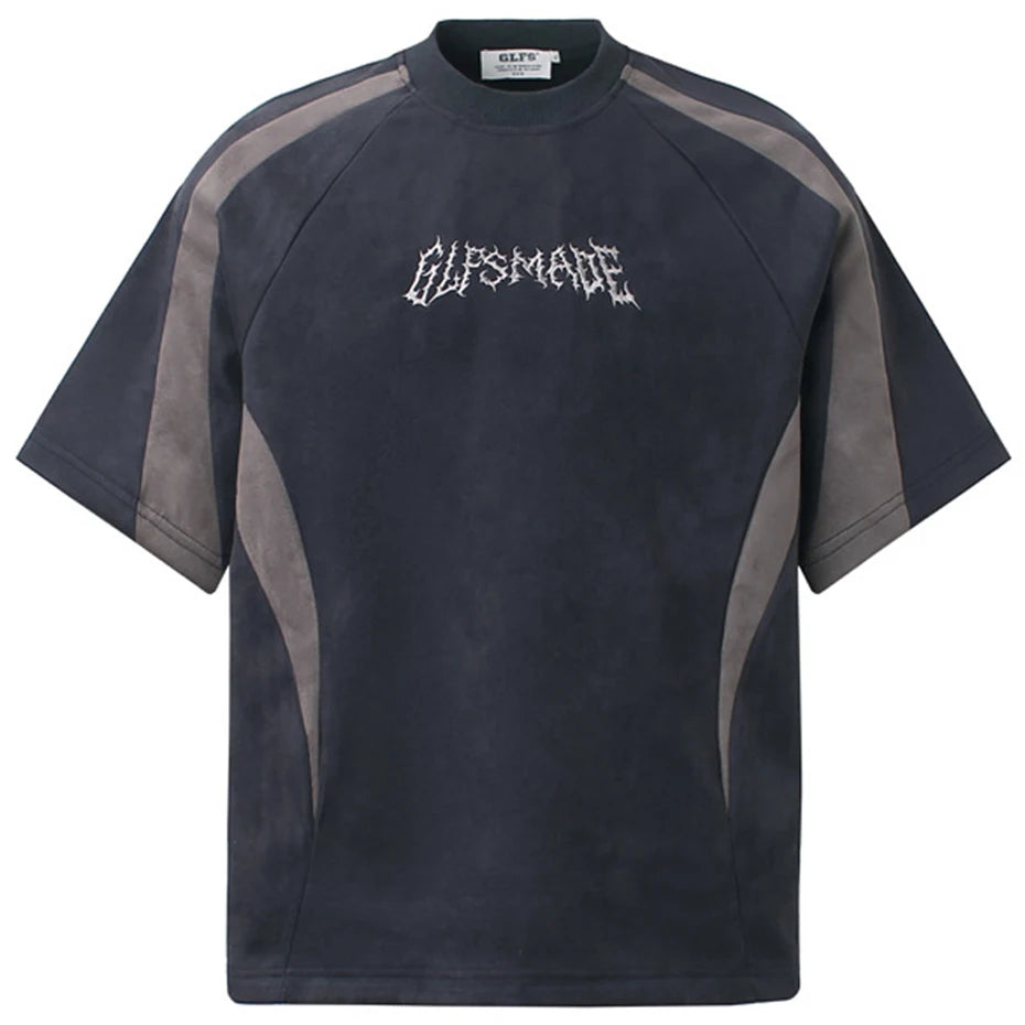 Vintage Patchwork Suede Oversized T-Shirt — back view