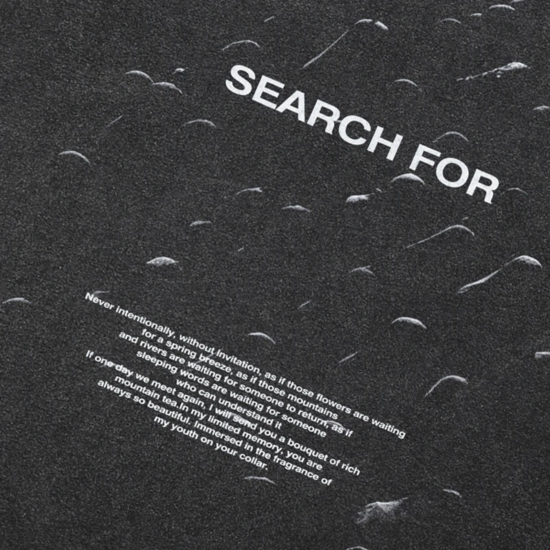 Searching Retro Black Washed T-Shirt — detail shot