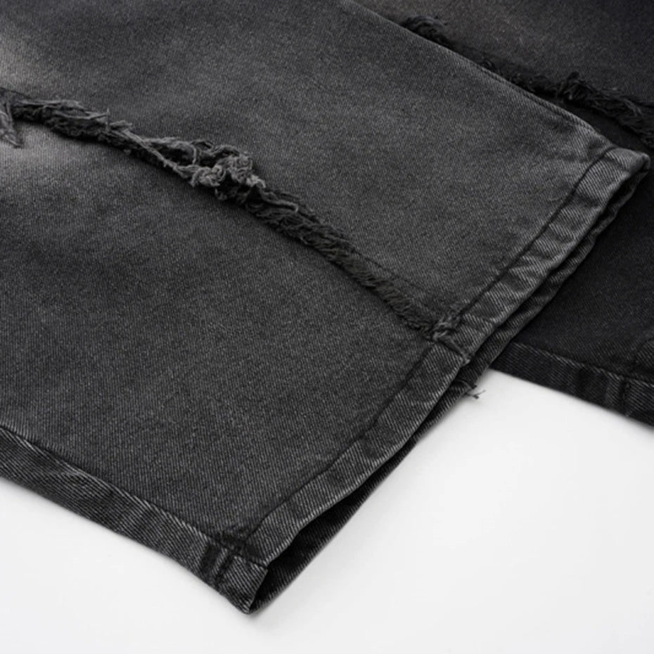Tassel Vintage Patchwork Denim Baggy Jeans — fabric close-up