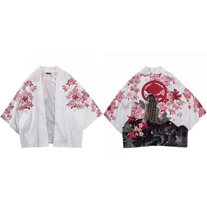 Koi Print Loose Jacket — fabric close-up