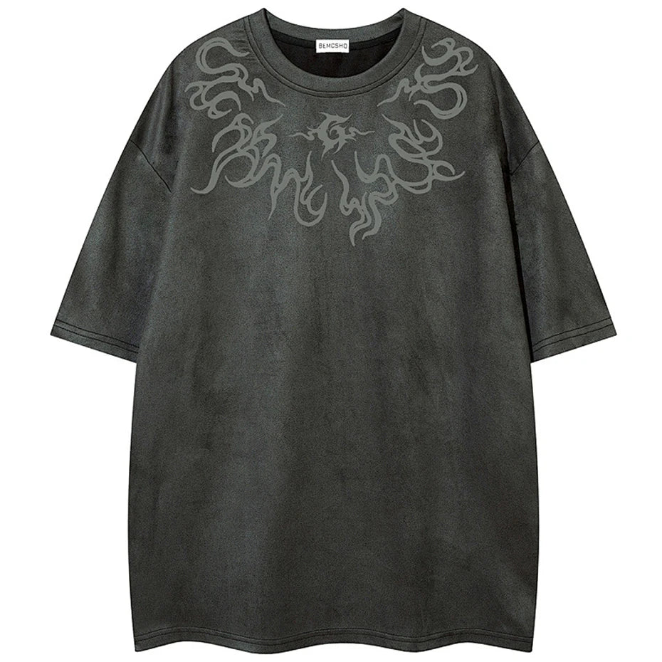 Y2K Vintage Graphic Suede Oversized T-Shirt — back view