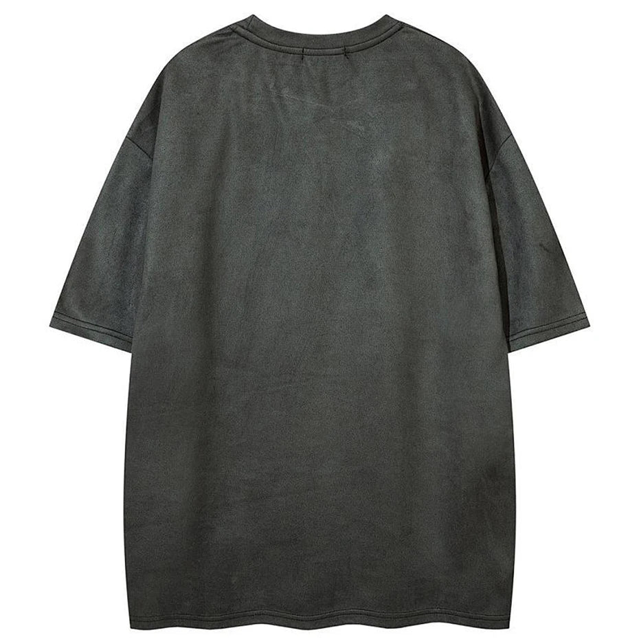 Y2K Vintage Graphic Suede Oversized T-Shirt — detail shot