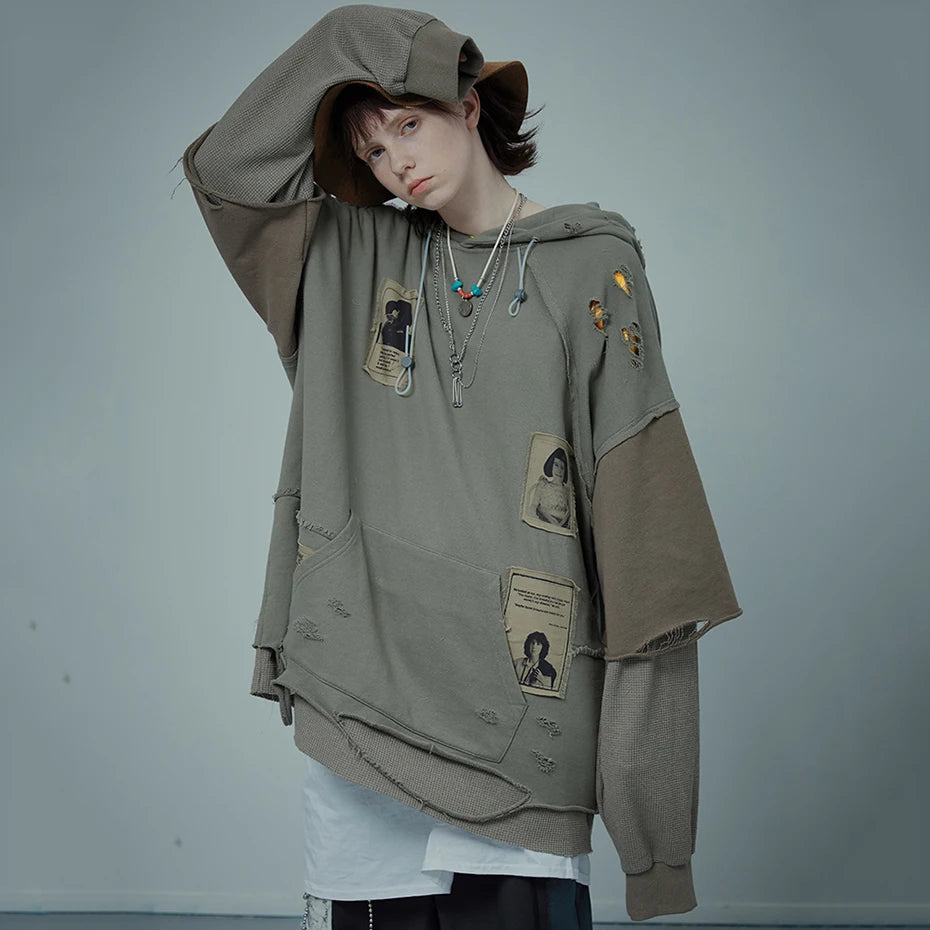 Y2K Patchwork Oversized Hoodie — detail shot