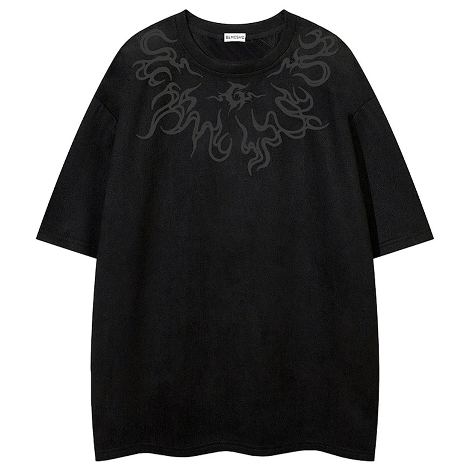 Y2K Vintage Graphic Suede Oversized T-Shirt — fit shot