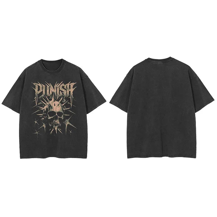 Punk Black Thorny Skull Faded T-Shirt — styling shot