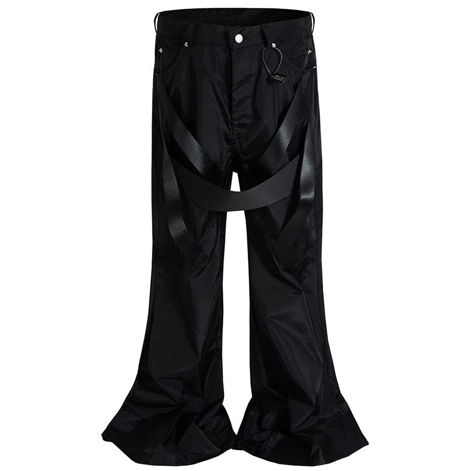Red Spliced Flare Pants — styling shot