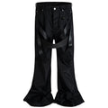 Red Spliced Flare Pants — styling shot