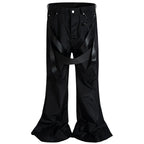 Red Spliced Flare Pants — styling shot