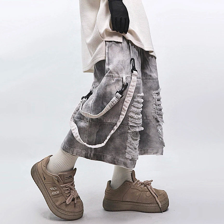 Vintage Ripped Baggy Denim Shorts — front view