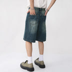 Vintage Blue Loose Denim Shorts — fit shot