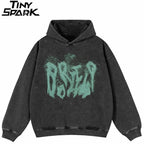 Y2K Black Cherry Letter Graphic Oversized Hoodie — detail shot
