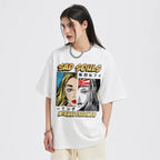 Y2K White Cartoon Graphic T-Shirt — front view