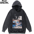 Black Cartoon Anime Graphic Oversized Hoodie — front view