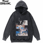 Black Cartoon Anime Graphic Oversized Hoodie — front view