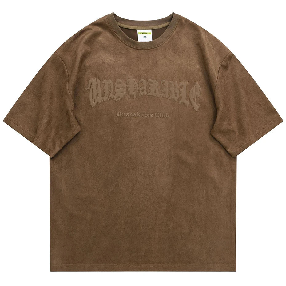 Skeleton Wings Graphic Suede Loose T-Shirt — front view