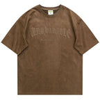 Skeleton Wings Graphic Suede Loose T-Shirt — front view