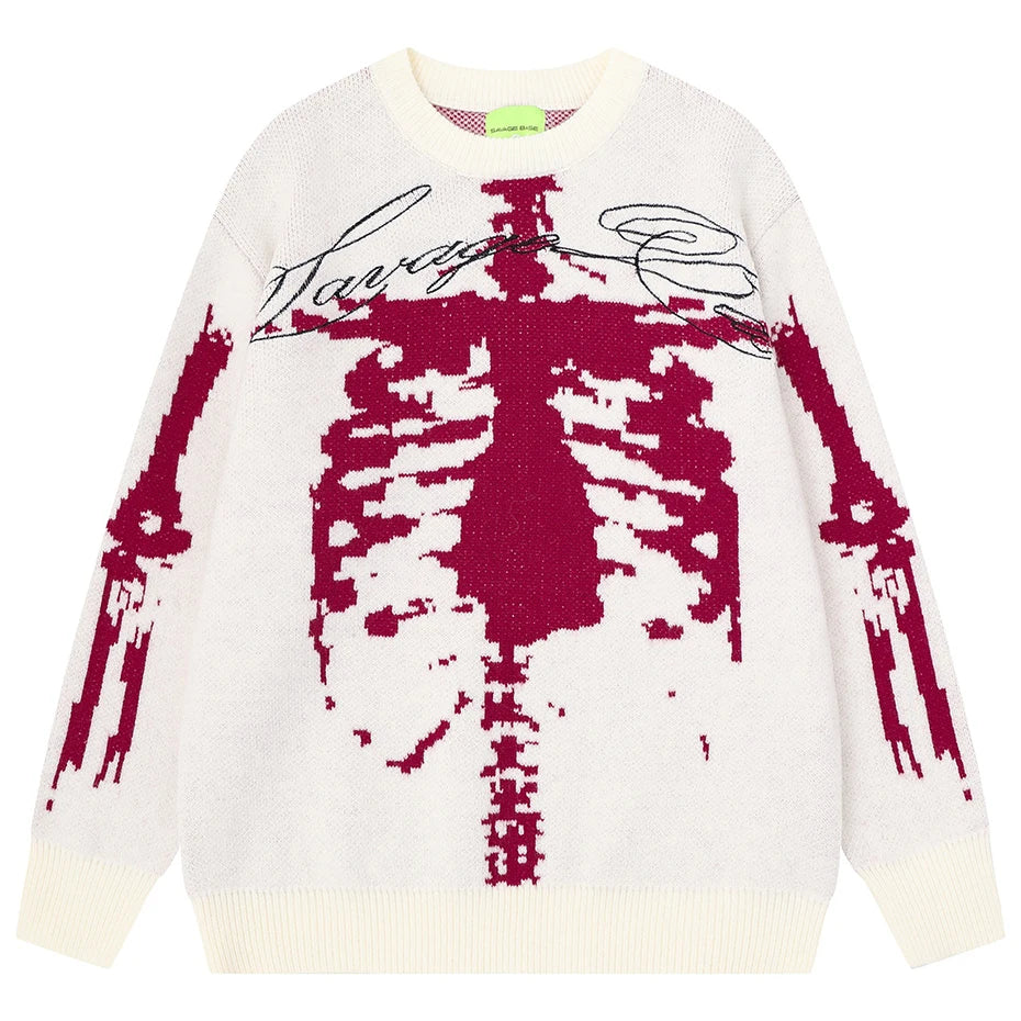 Sweaters Y2K Skeleton Graphic Knit Oversized Sweater — back view
