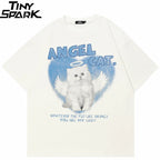 White Baby Angel Cat Graphic T-Shirt — front view