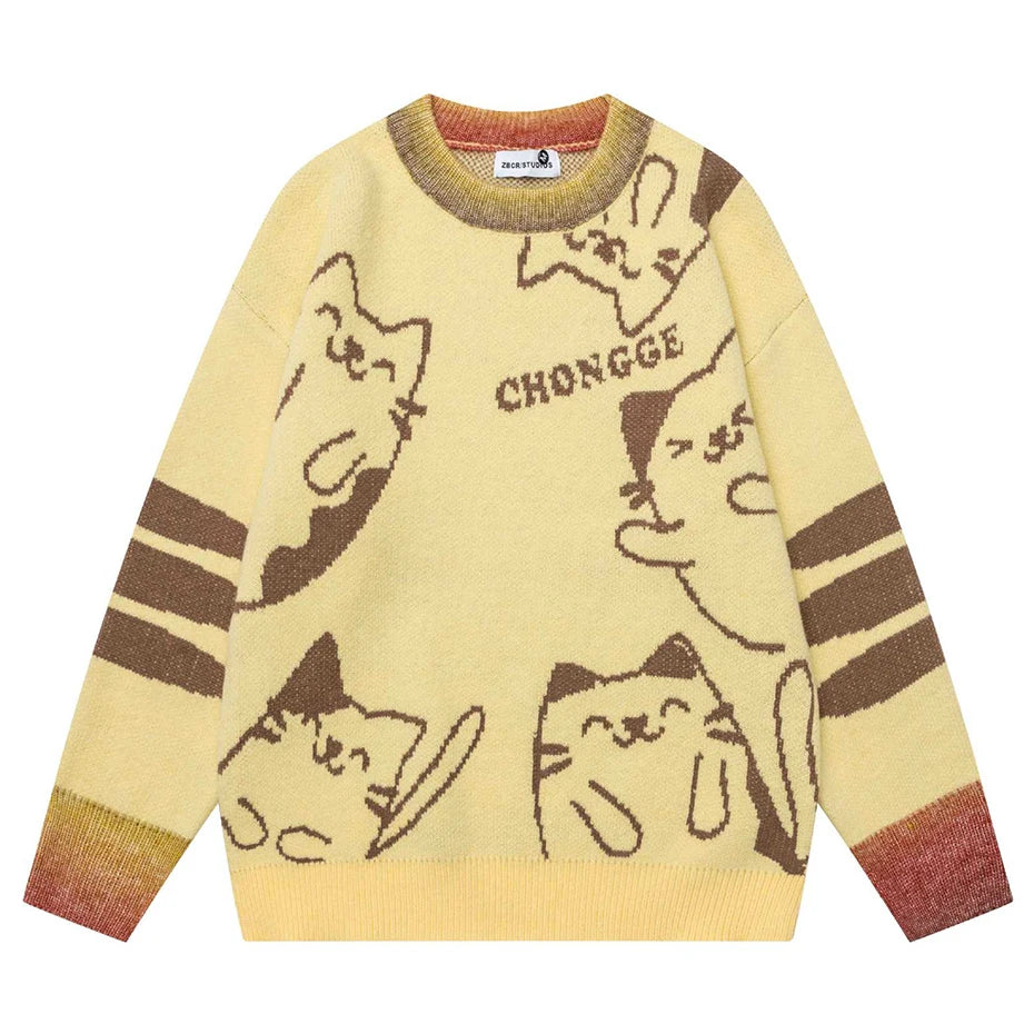 Vintage Y2K Cat Knit Oversized Sweater — back view