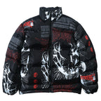 Y2K Black Anime Print Loose Puffer Jacket — front view