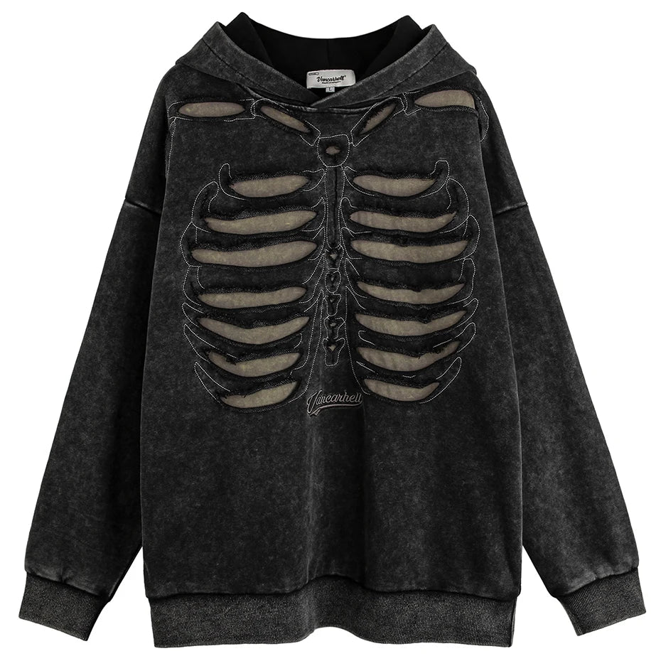 Punk Skeleton Ripped Oversized Hoodie — styling shot