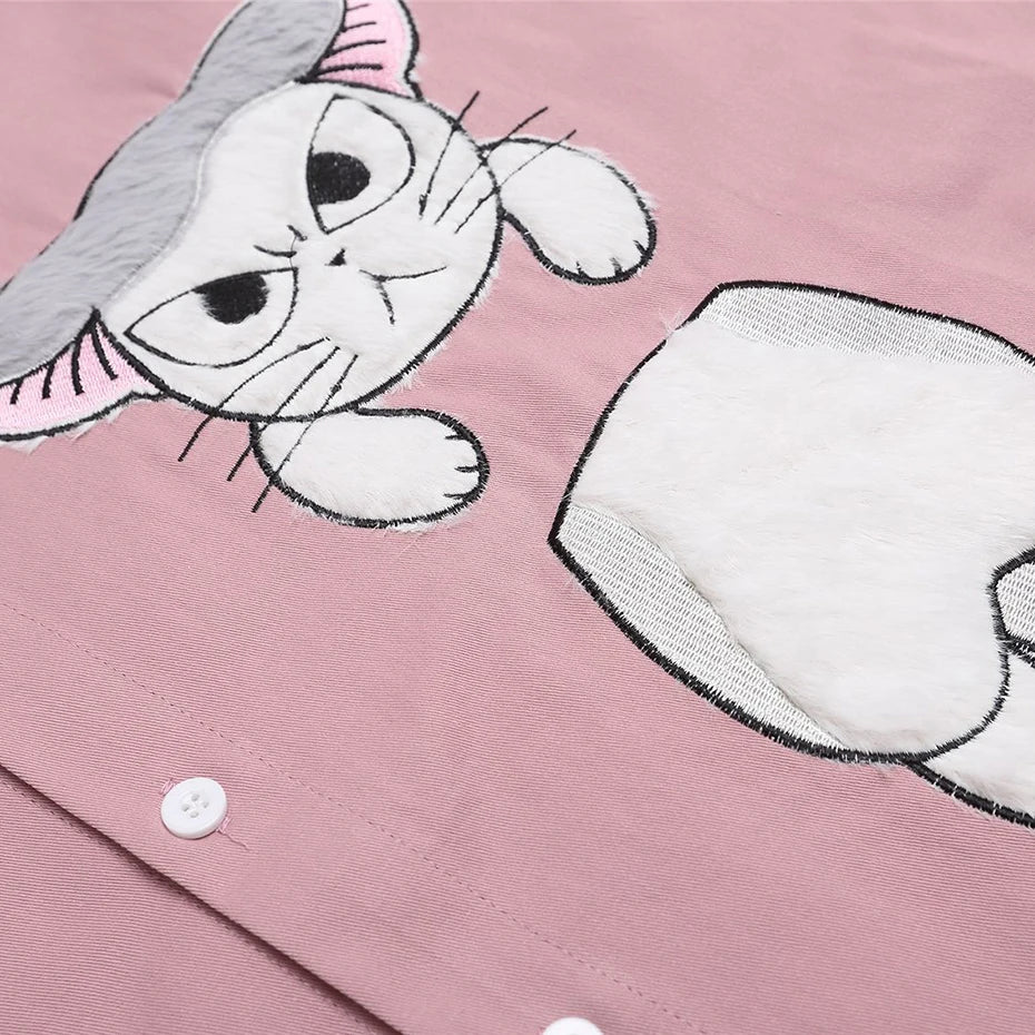 Funny Cat Graphic Long Sleeve Shirt — fit shot