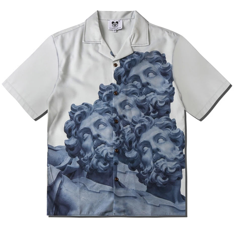 Short Vintage Graphic Loose Shirt — fabric close-up