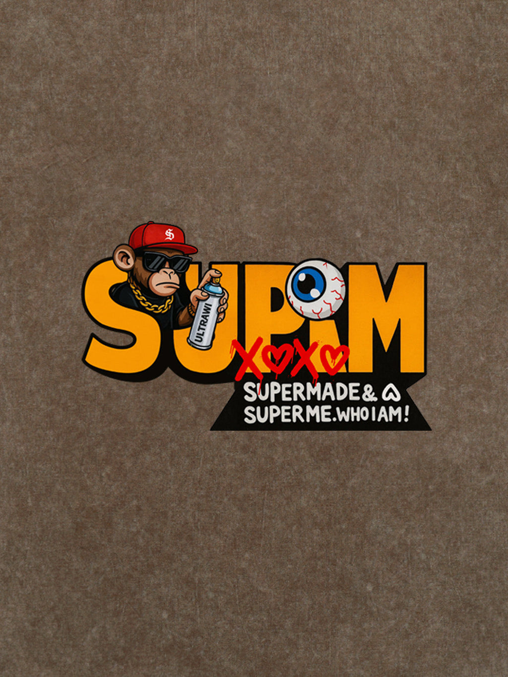 SUPM Trendy Hip-Hop Monkey Graffiti Font T-Shirt