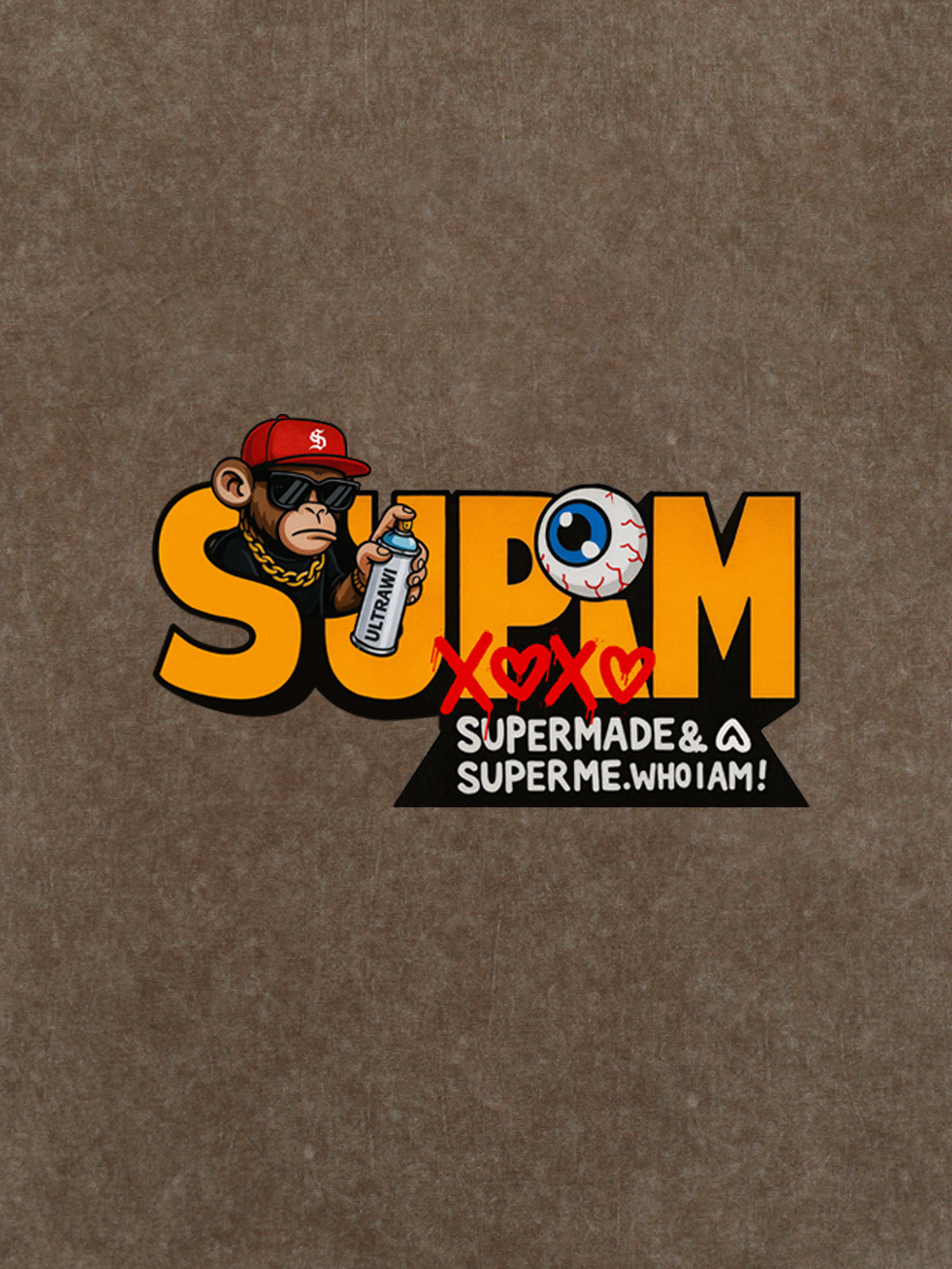 SUPM Trendy Hip-Hop Monkey Graffiti Font T-Shirt