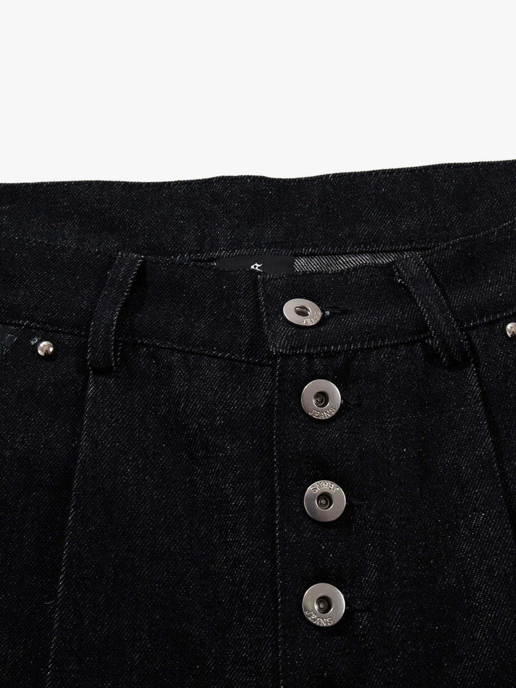 Croc Embossed Pocket Rivet Wide Leg Denim Jeans