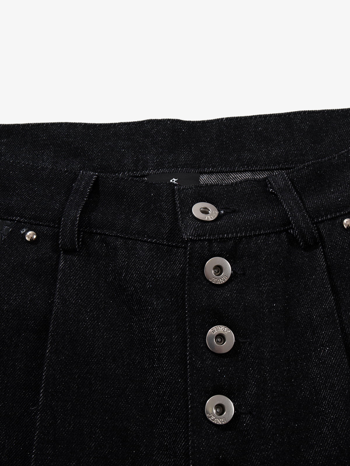 Croc Embossed Pocket Rivet Wide Leg Denim Jeans