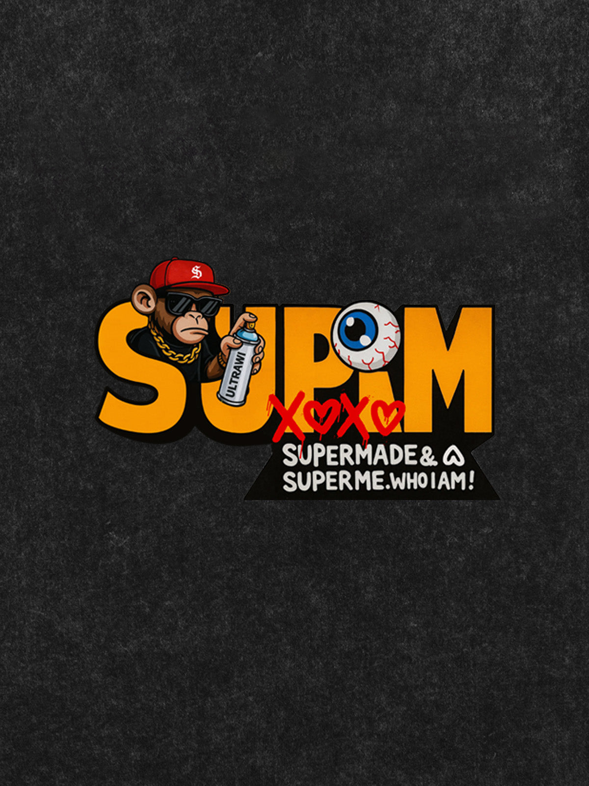 SUPM Trendy Hip-Hop Monkey Graffiti Font T-Shirt