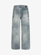 Vintage Washed Ruched Detail Utility Jeans
