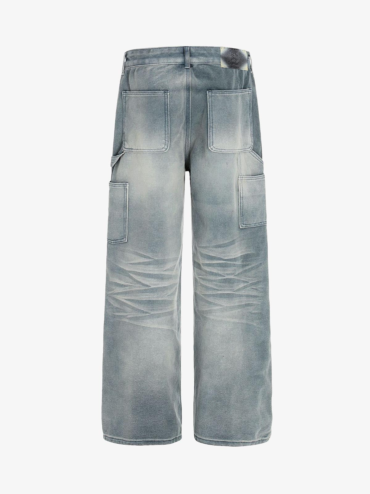 Vintage Washed Ruched Detail Utility Jeans
