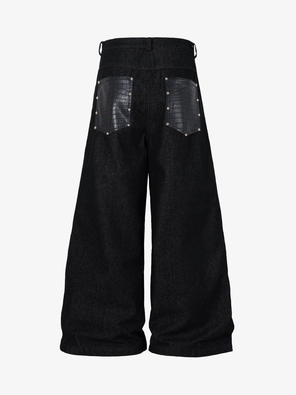 Croc Embossed Pocket Rivet Wide Leg Denim Jeans