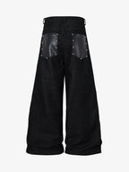 Croc Embossed Pocket Rivet Wide Leg Denim Jeans