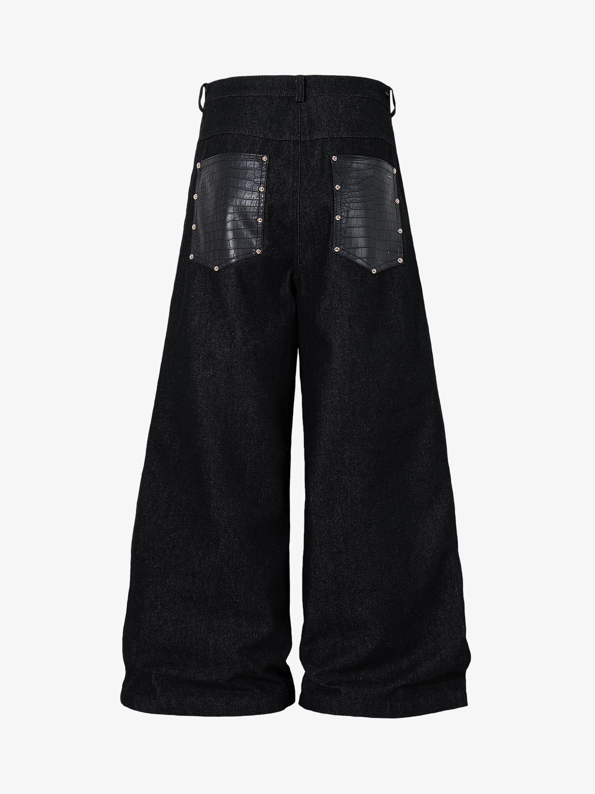 Croc Embossed Pocket Rivet Wide Leg Denim Jeans