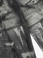 Abstract Graphic Print Wide Leg Barrel Jeans