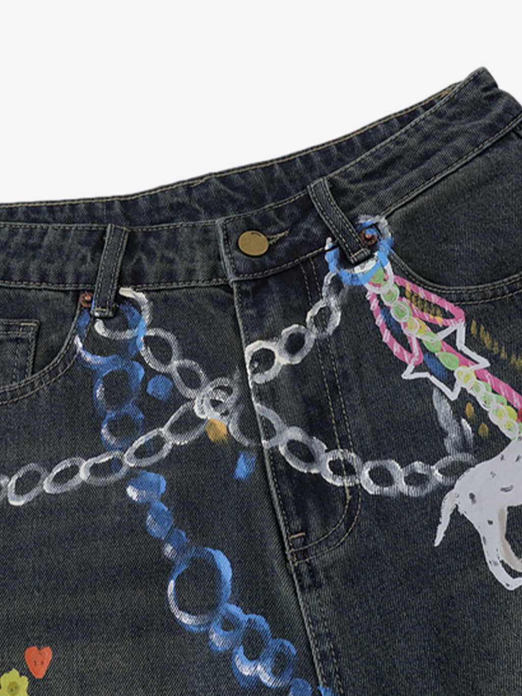Street Painting Graffiti Denim Jorts - 2476