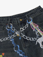 Street Painting Graffiti Denim Jorts - 2476