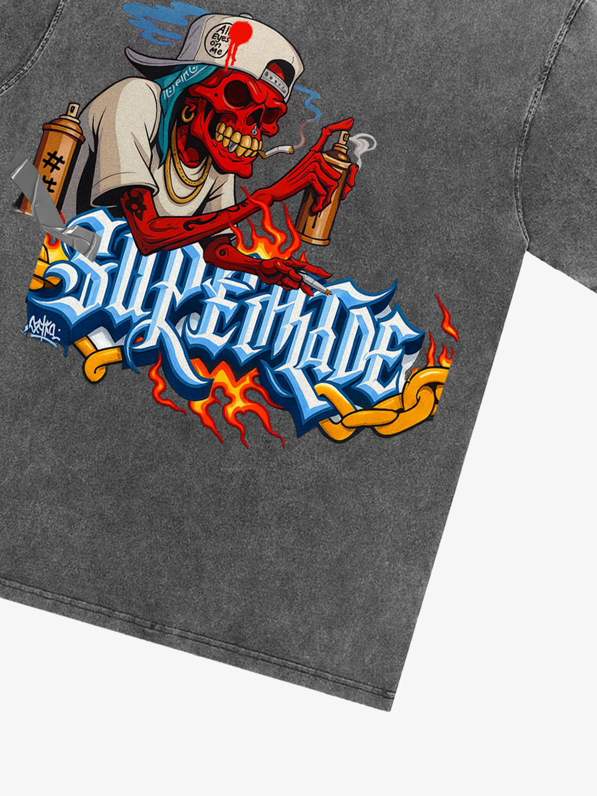 Street Skull Graffiti Artist Flame Flower Font T-Shirt