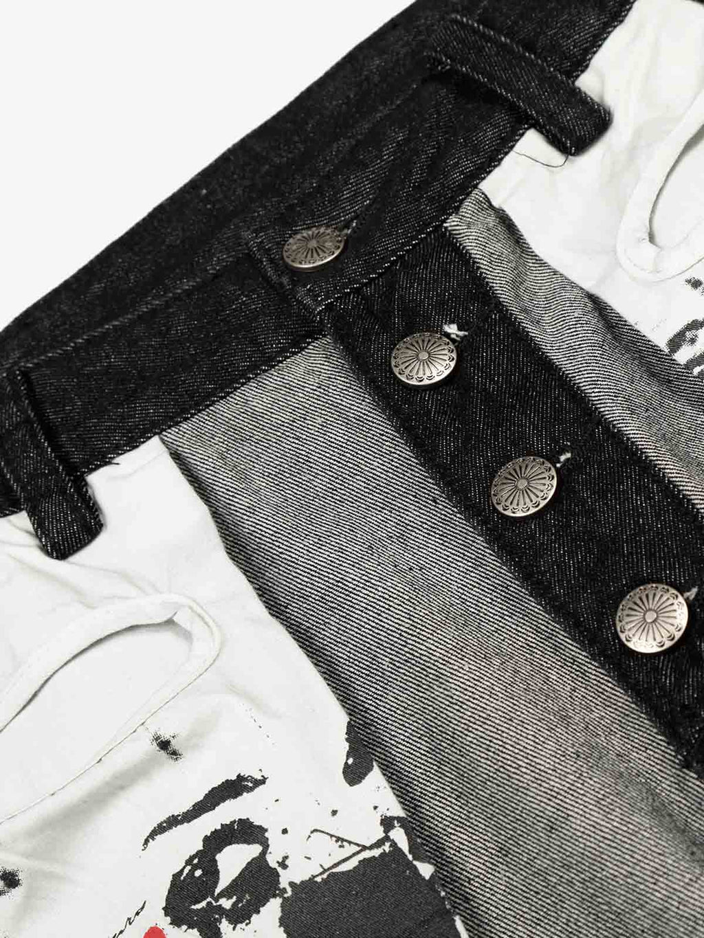 Distressed Reverse Design Large Pocket Printed Jeans - 2568