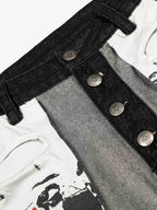 Distressed Reverse Design Large Pocket Printed Jeans - 2568