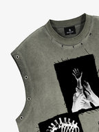 Ripped Graphic Patch Sleeveless Vest
