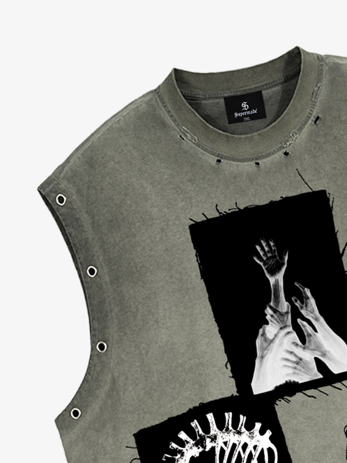 Ripped Graphic Patch Sleeveless Vest