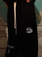 Gothic Letter Cross Embroidery Zip Up Hoodie and Sweatpants Set